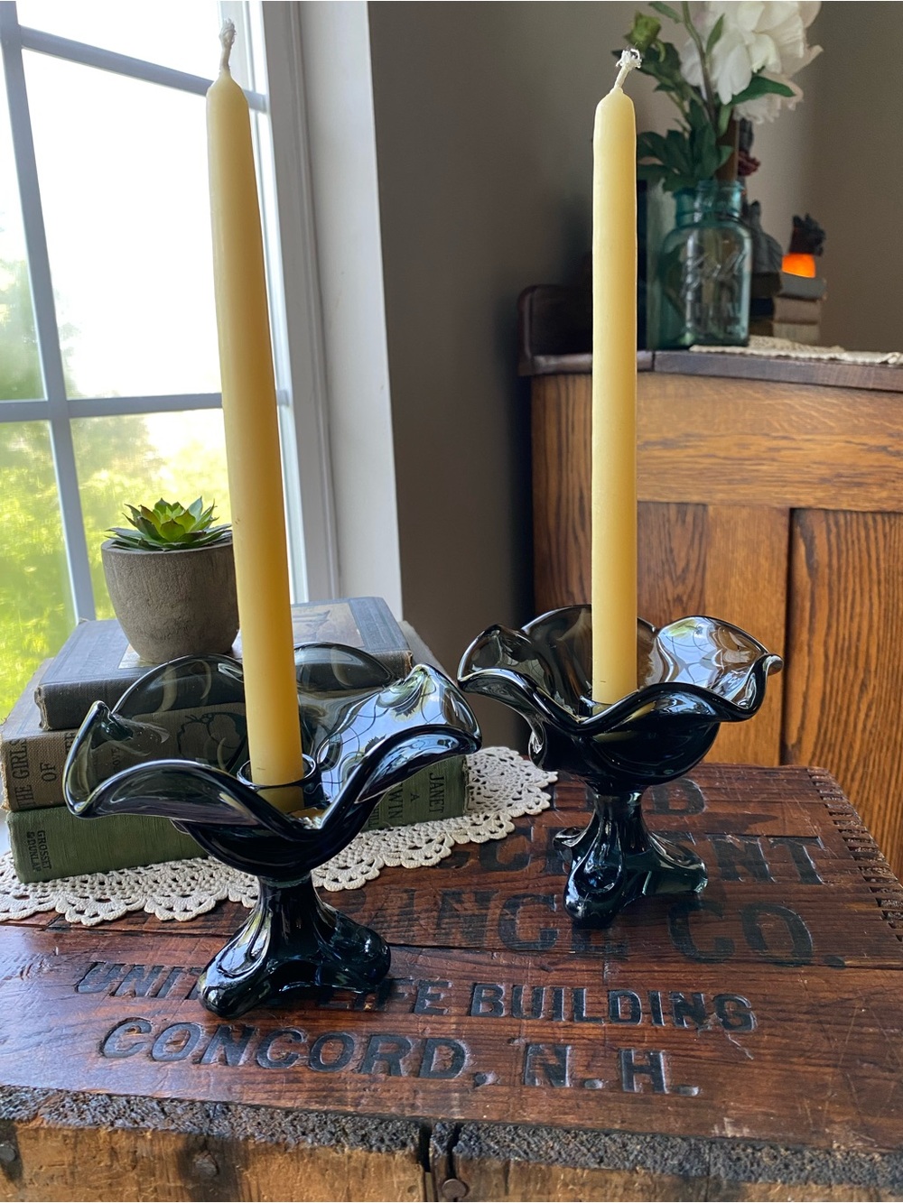 1970s Viking Smoked Gray Glass Epic Drape Footed Candle Stick EUC